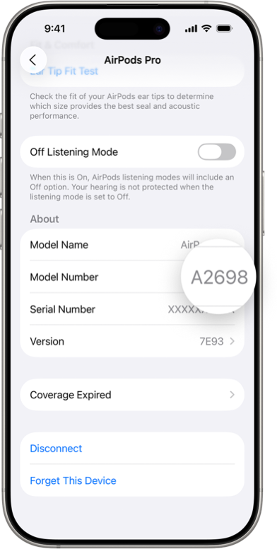 Broj modela AirPods u Bluetooth postavkama iPhonea
